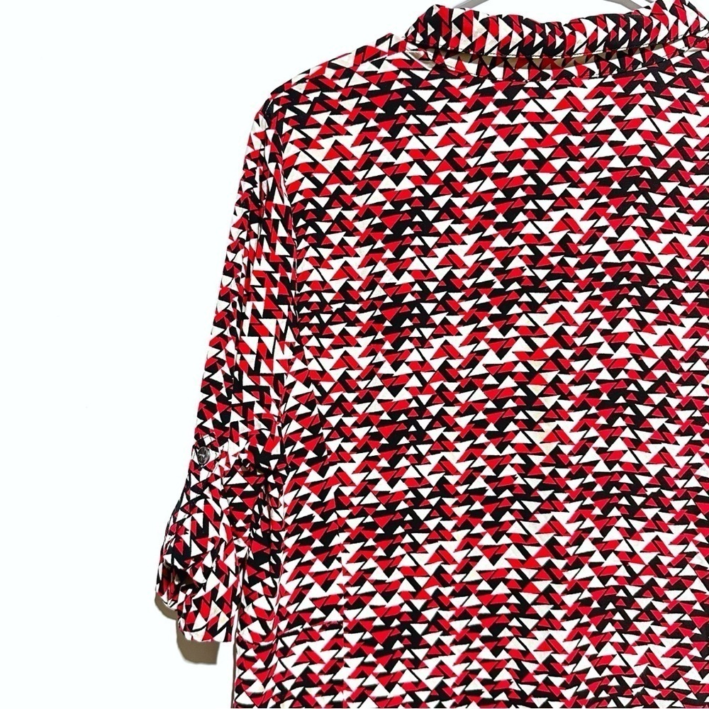 J. Jill Midi Womens Mod Print Navy Red Shirt Dress Size 12 Tab Sleeves Collared - Picture 8 of 13
